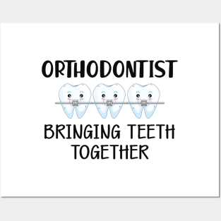 Orthodontist bringing teeth together Posters and Art